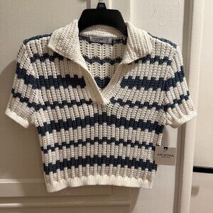Blue and White Striped Knit Polo!
